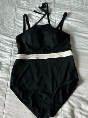 Torrid Classic Black One-Piece Swimsuit with White Waistband, Size 0.
